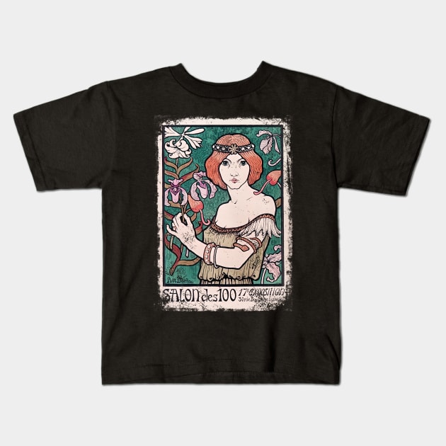 Art Nouveau - Paul Berthon Alphonse Mucha Vintage Fantasy Kids T-Shirt by AltrusianGrace